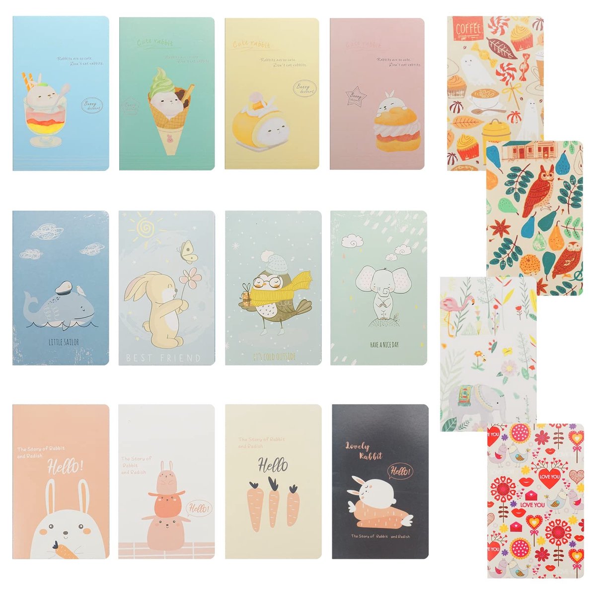 Dailygoods- Notitieboek Mini - 16 Stuks - Draagbaar Notitieblok - 10,5 x 7 cm - Schattige Cartoon Omslag - Hoogwaardig Papier