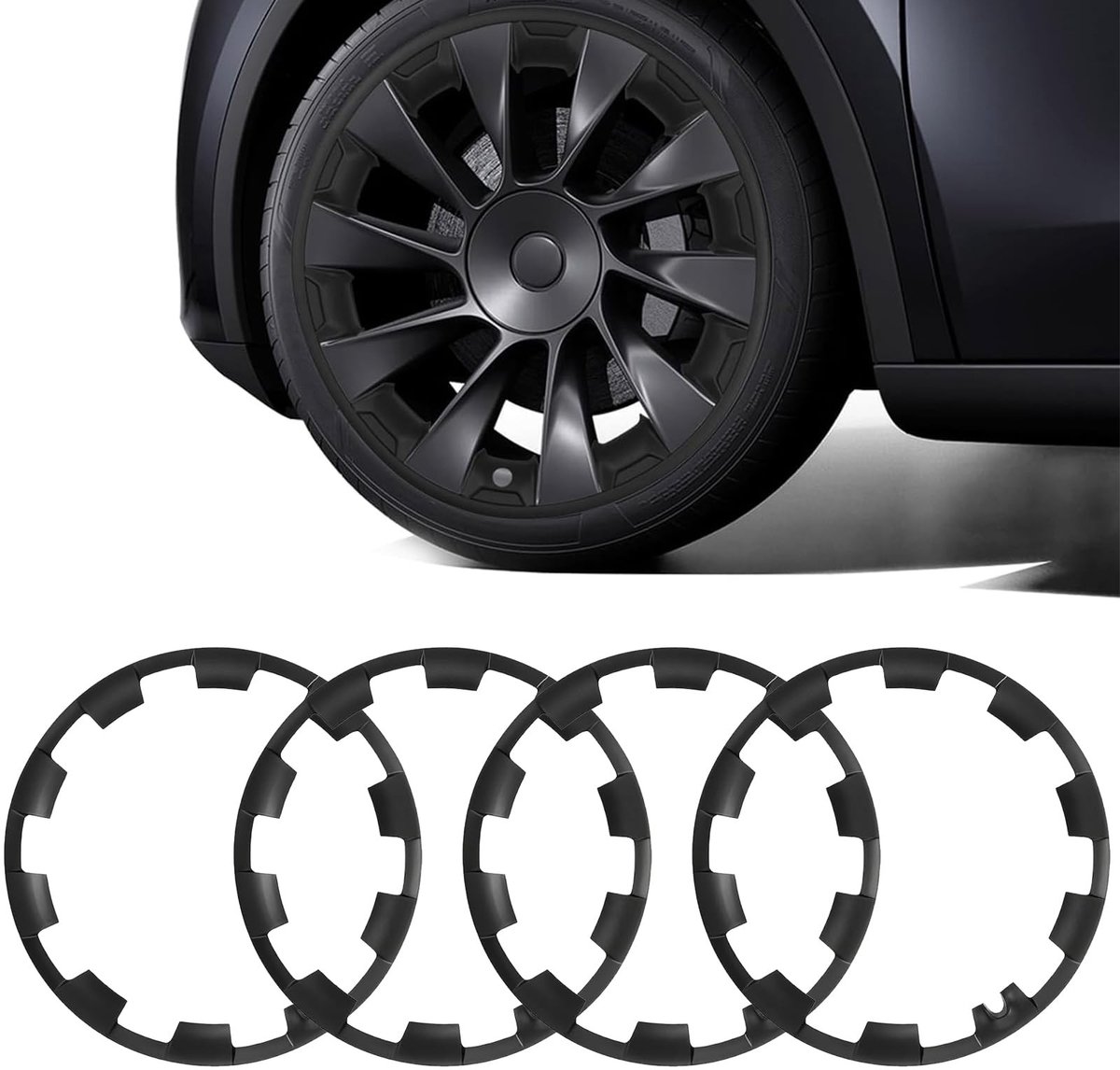 Dailygoods- Wieldoppen 20 inch - Set van 4 - Wielnaafafdekking - Velgenbescherming - Mat Zwart - Compatibel met Model Y 2019-2024 - Velgen