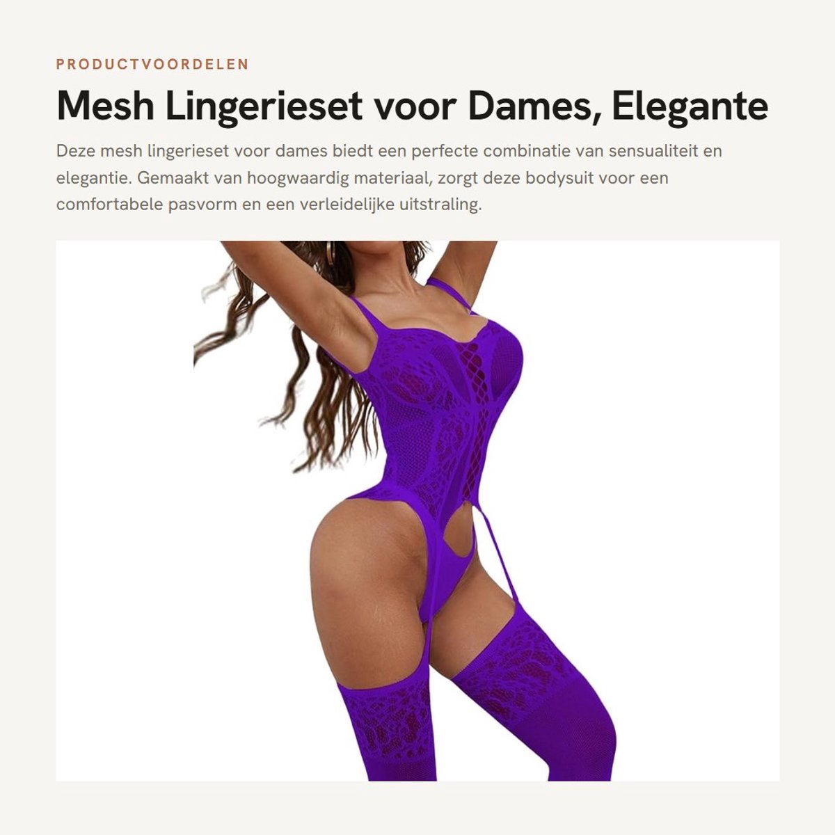 Dailygoods- Lingerieset Sexy - Damesondergoed - Eendelig Bodysuit - Mesh/Kant - Mouwloos - Jarretels - Geschikt voor Valentijnsdag - Ondergoedset