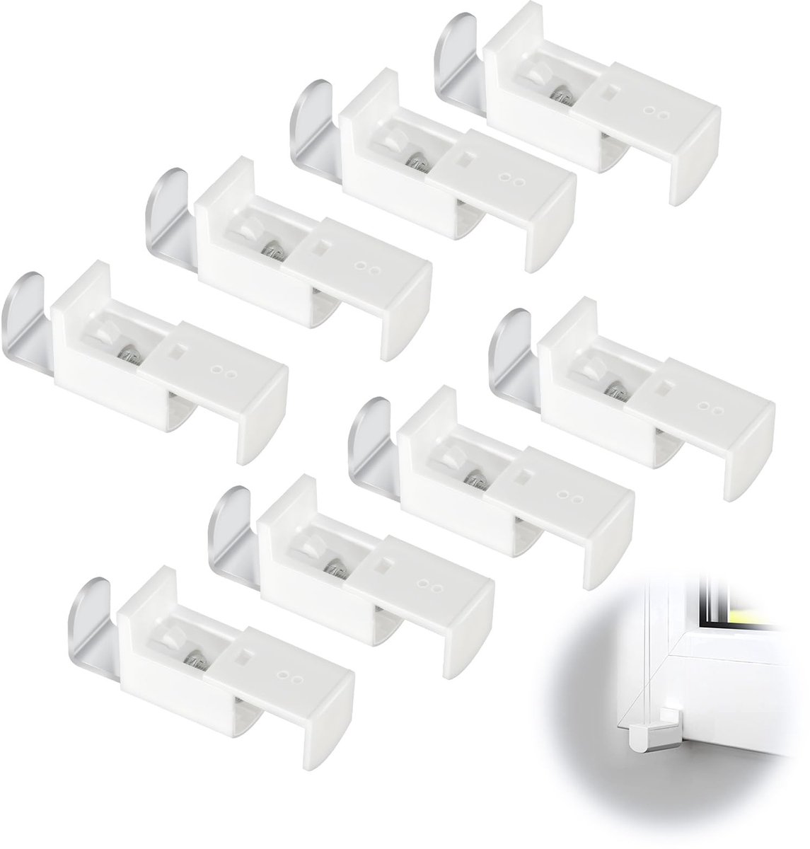 Dailygoods- Klemdragers Set - Hoogwaardige Kunststof/Metaal - Voor Rolgordijn/Plissé - Verstelbereik 20 mm - Eenvoudig te Monteren - Inclusief 8 Klemhaken - Raamklemmen