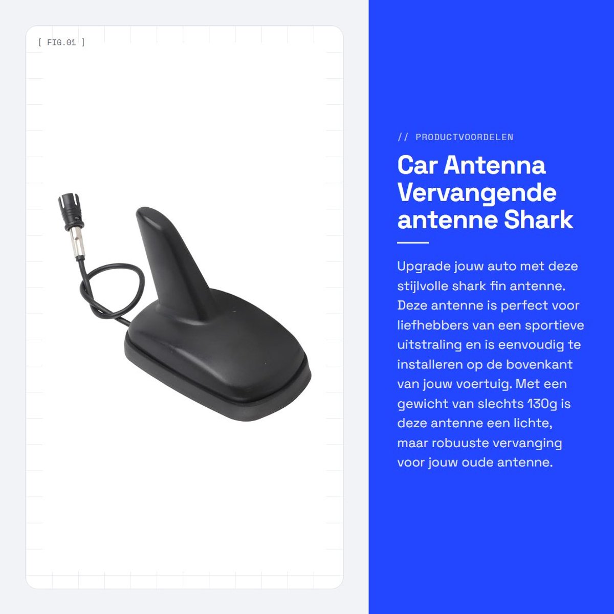 Dailygoods- Auto Antenne Perfecte Vervanging - Auto Antenne Haaienvin - Kunststof/Metaal - 130g - Plug & Play - Geschikt voor meerdere modellen - Dakantenne