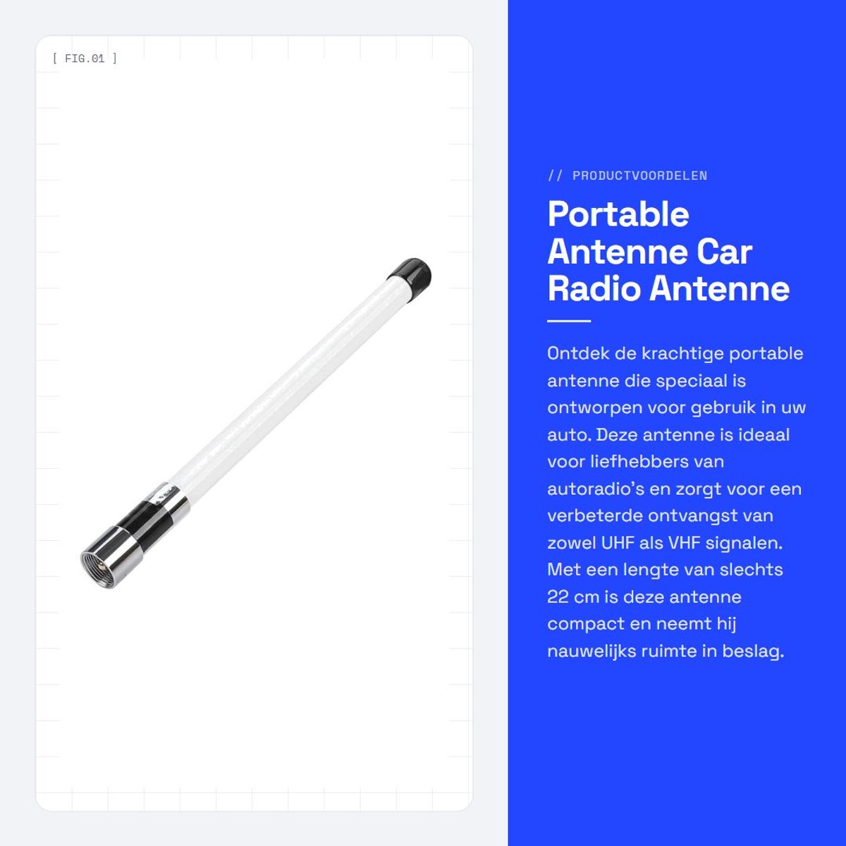 Dailygoods - Portable Antenne - Car Radio Antenne - Verbeterde Signalen - Wit - UHF/VHF Frequenties - Ideaal voor Auto's - Compacte Afmeting