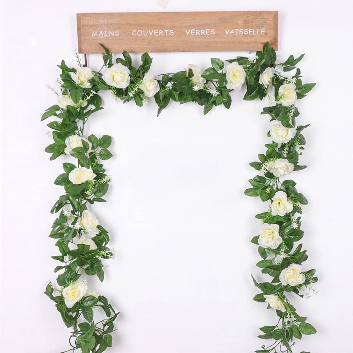 Dailygoods- Kunstbloemenkrans 2,2 m - Decoratie - Bloemenslinger - Rozen - Zijde - 10 Bloemen per stuk - Diameter 7 cm - Bloemenkrans