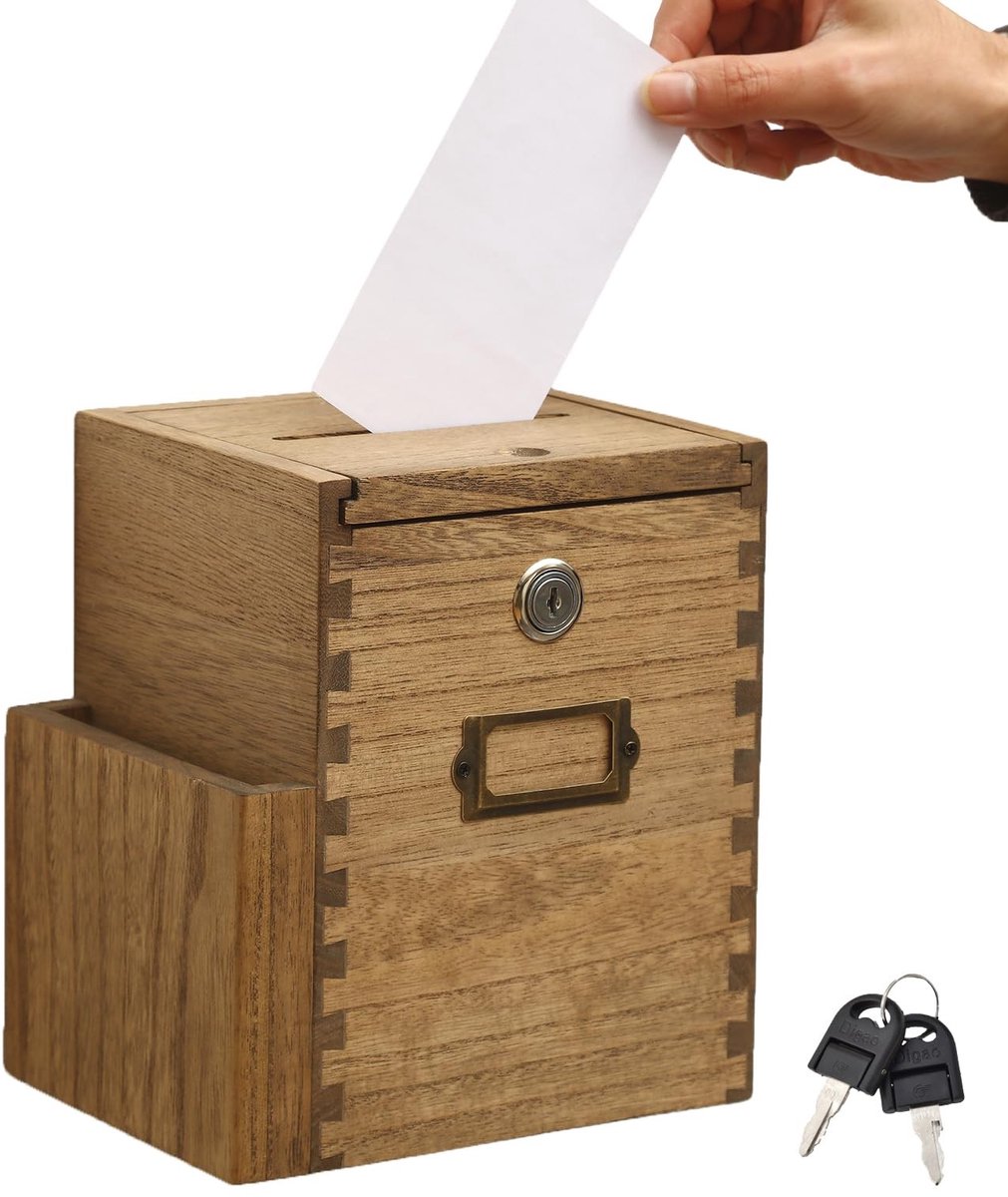 Dailygoods- Opbergdoos met slot - Houten opbergdoos - Kaarthouder - Etikettenhouder - Wandmontage - Duurzaam dennenhout - Voorsteldoos