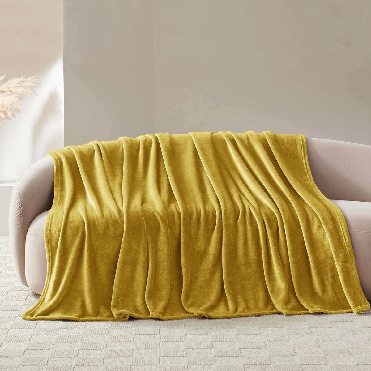 Dailygoods - Omkeerbare flanellen deken - Microvezel - Zacht en warm - Geel - Ademend - Perfect voor winter - Geschikt voor buitengebruik
