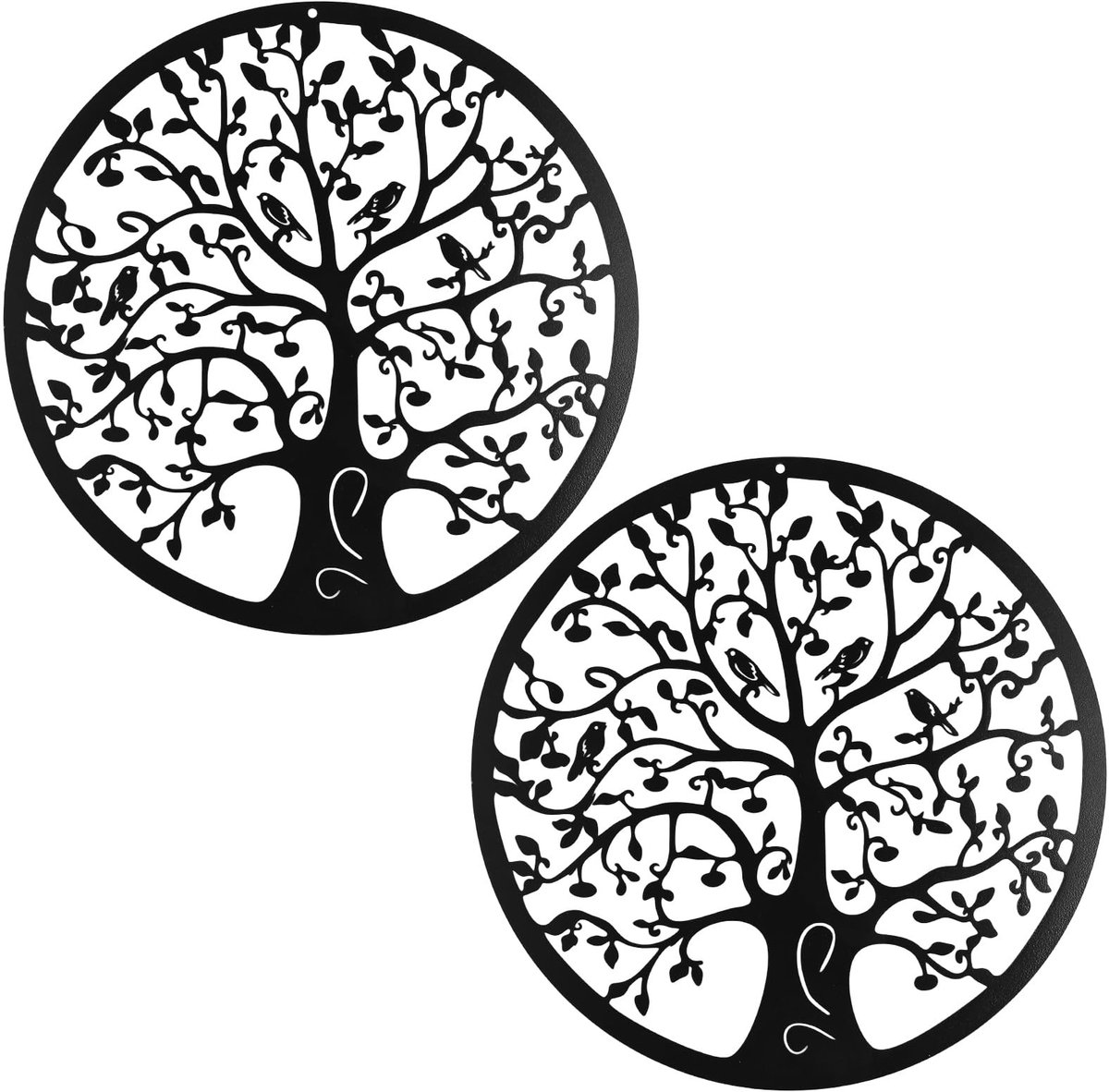 Dailygoods- Levensboom Muurkunst - Zwart Metalen Wanddecoratie - Tuinornament met Vogels - Duurzaam IJzer - 28 x 28 cm - Hoogwaardige Afwerking