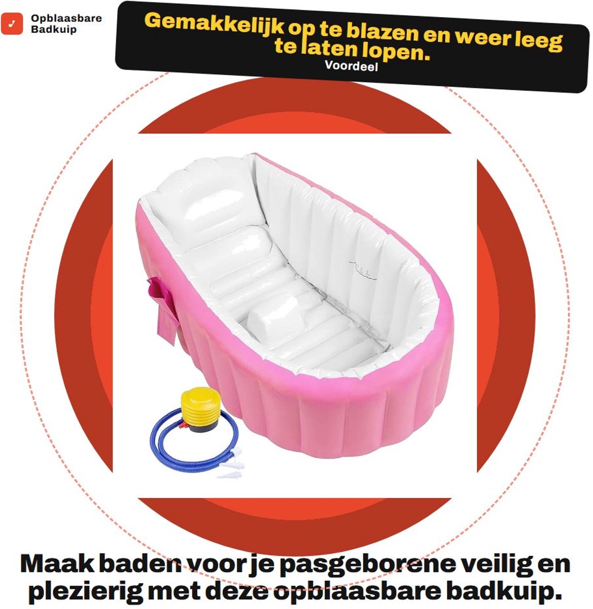 Dailygoods- Opblaasbare Badkuip - Inklapbaar - Zachte Bodem - 45° Rugleuning - Voor Pasgeborenen - PVC Materiaal - Roze Kleur - Babybadkuip