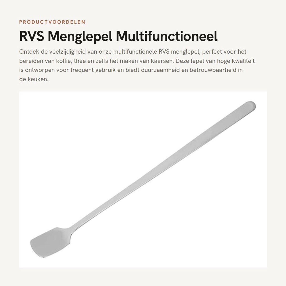 Dailygoods- Mixlepel Duurzaam - Roestvrij Staal - 17CM - Multifunctioneel - Voor Koffie/Thee/Candels - Comfortabele Handgreep