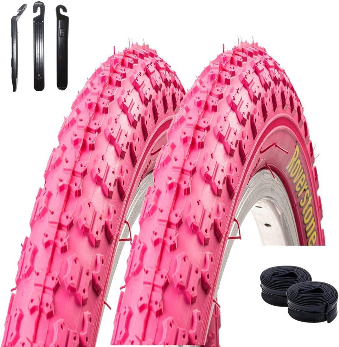 Fietsbanden set - Banden en binnenbanden - Veilig Fietsen - Inclusief bandenlichter - 20 inch - Roze
