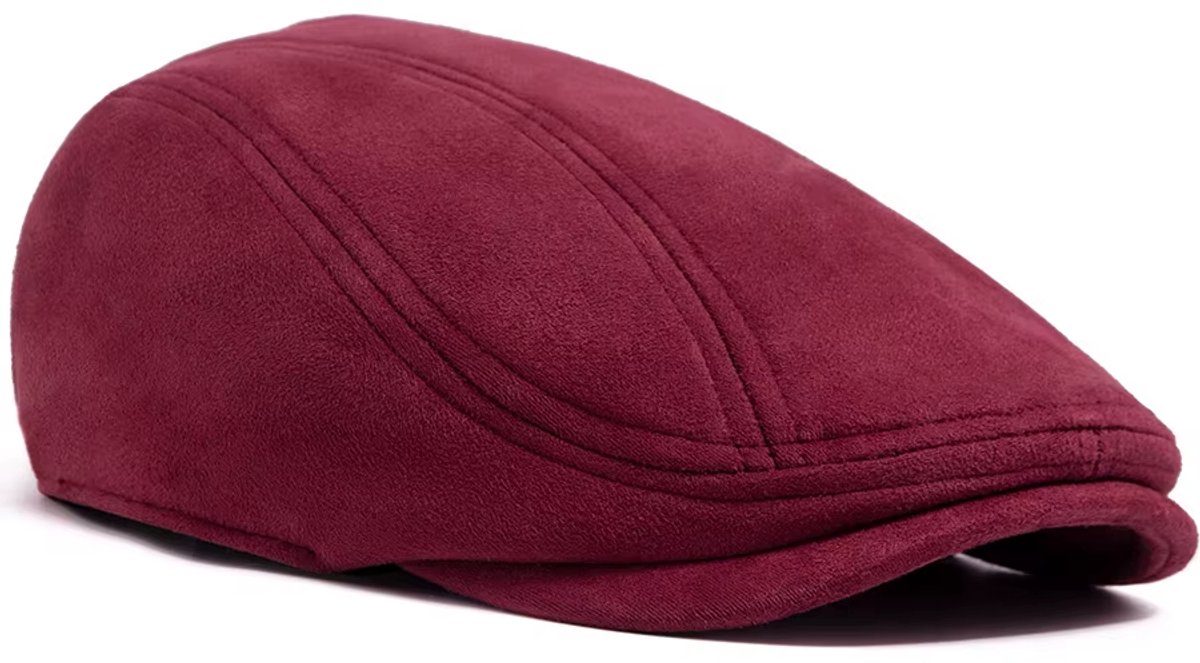 Flatcap Heren Suède Look – Platte Pet Luxe & Stijlvol – Vintage Gatsby Style – Rood – One Size