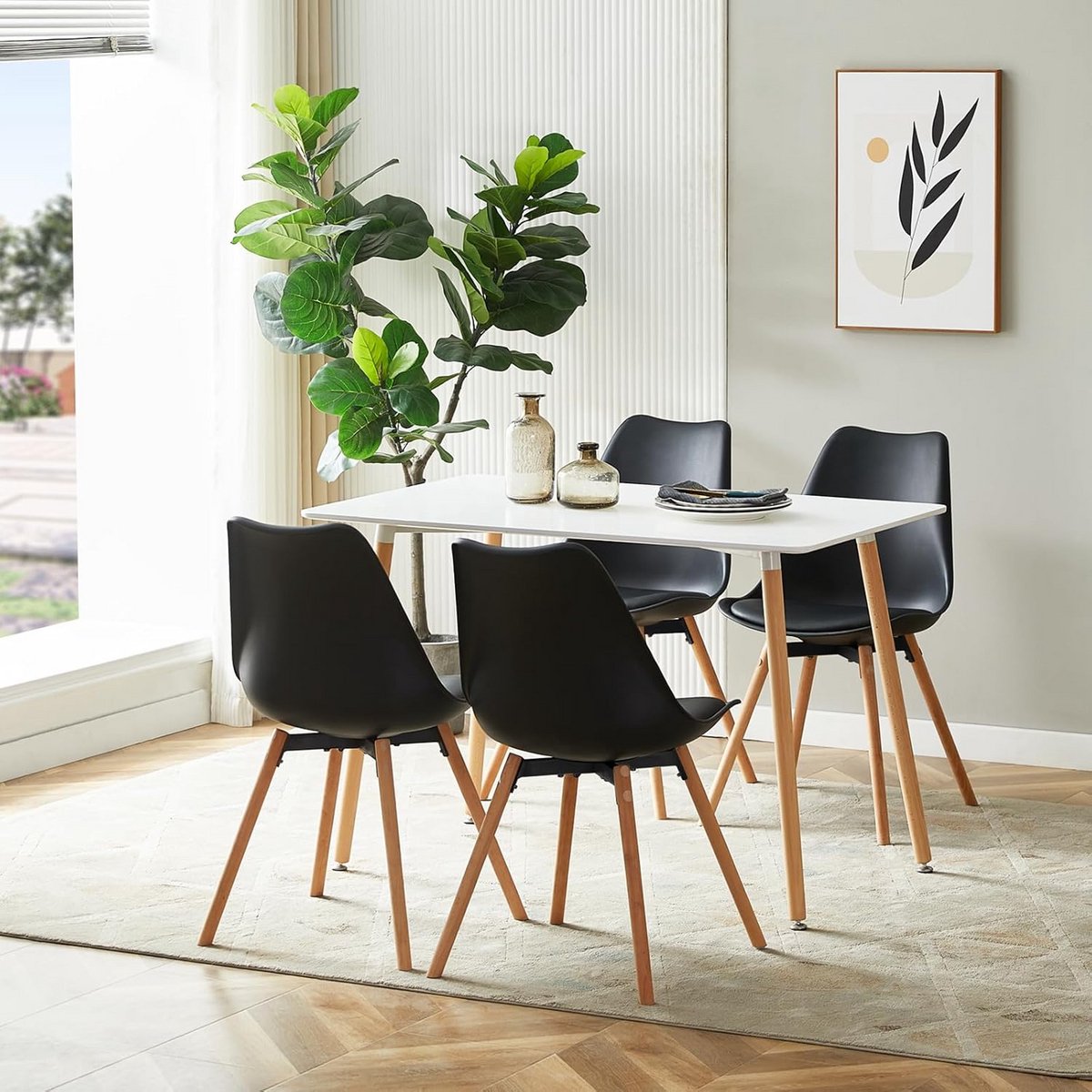 Eetkamerset - Tafel met stoelen - Gezellig dineren - Ergonomische stoelen - 110 cm breed -