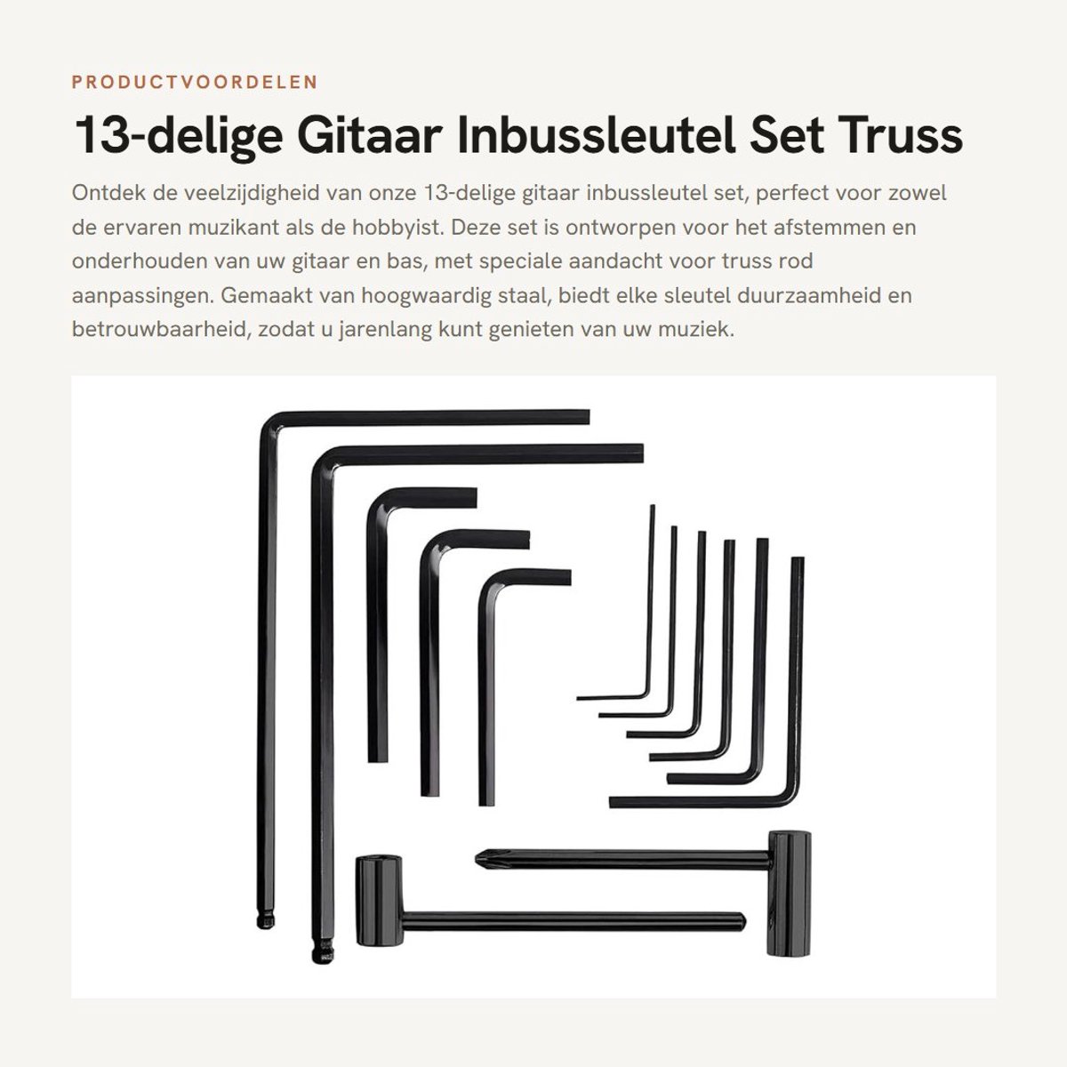 Dailygoods- Inbussleutelset 13-delig - Verlengde Truss Rod Sleutels 4mm/5mm - Hex Box Sleutels 7mm/8mm - Staal - Duurzaam en Sterk - Gitaar Gereedschap