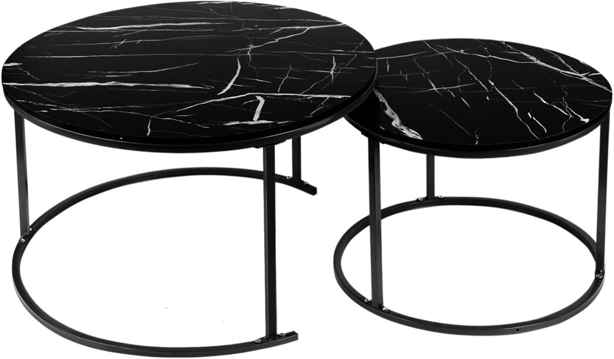 Ronde bijzettafels - Set van twee - Woonkamer inrichten - Marmerlook design - 70 x 45 cm -