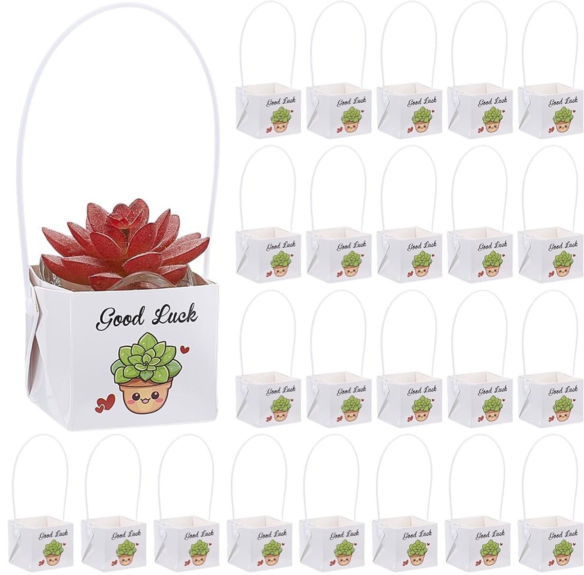Dailygoods - 50 Stuks Witte Succulent Cadeauzakjes van Kraftpapier - Perfect voor Bruiloften en Babyborrels