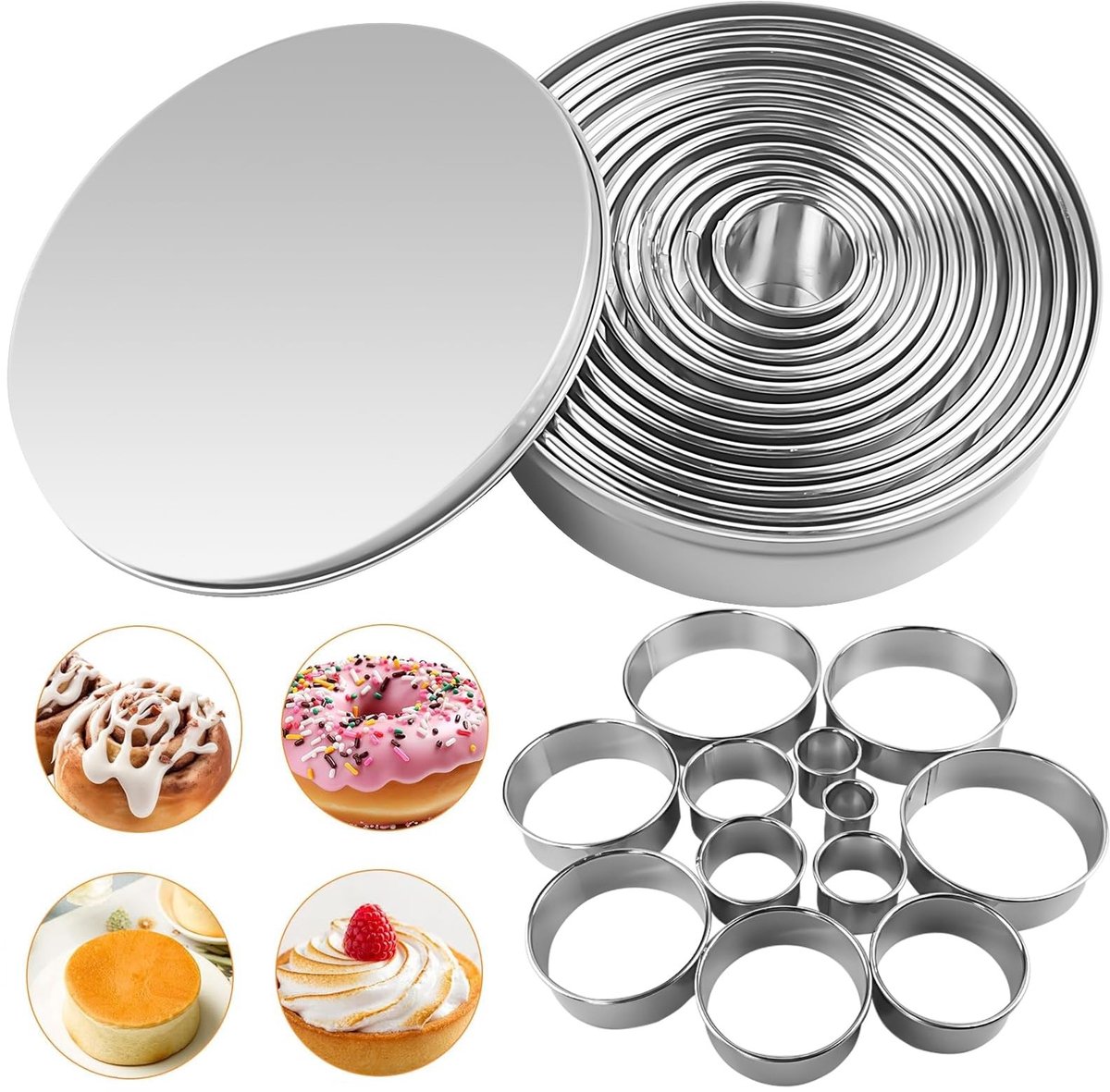 Dailygoods- Koekjessnijders Set van 12 - Ronde Uitsteekvormen - Roestvrij Staal - Deegspatels - Voor Koekjes en Donuts - Hoogte 3cm - Uitsteekvormpjes