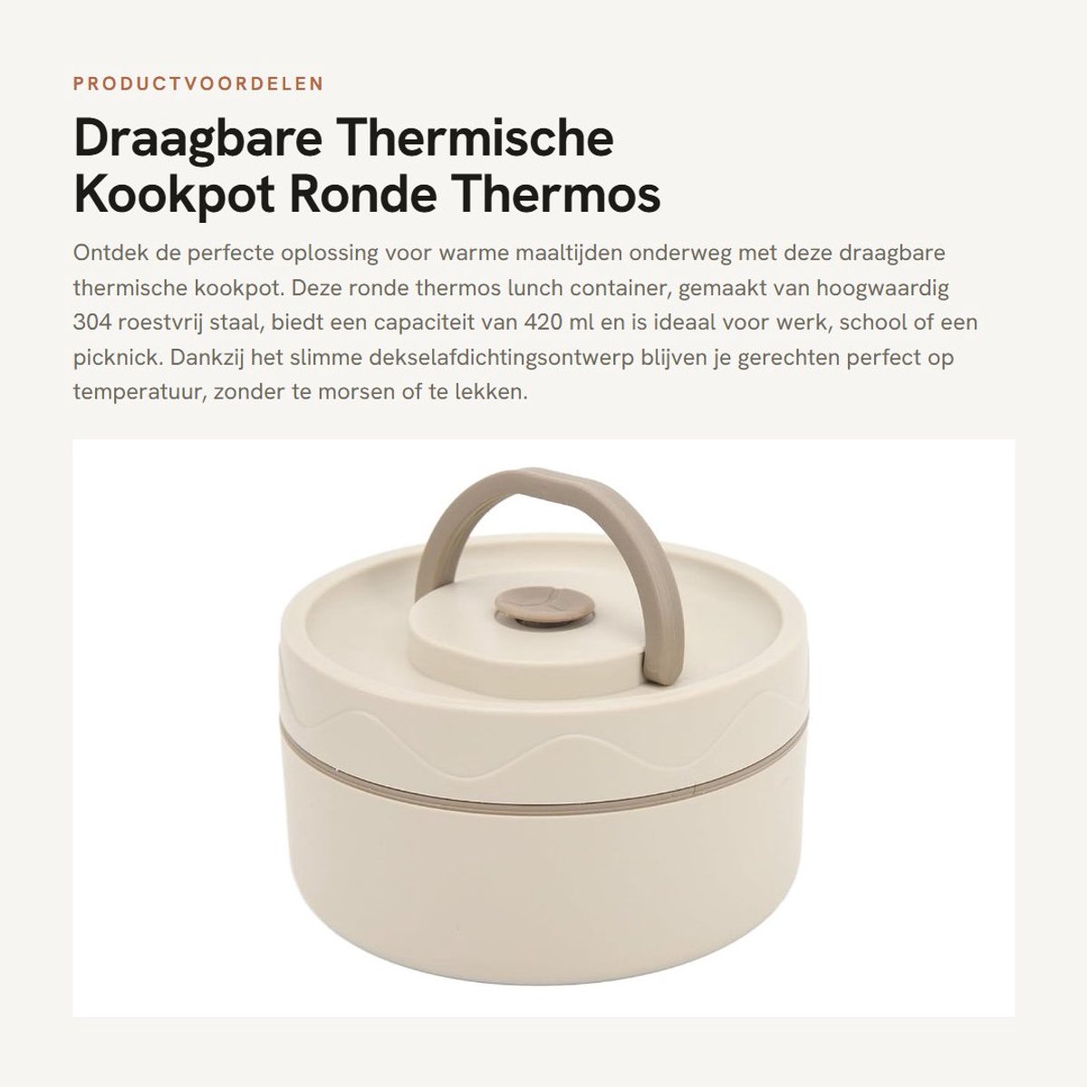 Dailygoods- Thermische Kookpot 420ml - Dubbellaags - Roestvrij Staal - Goede Afdichting - Lichtgewicht - Voedselveilig - Lunchbox