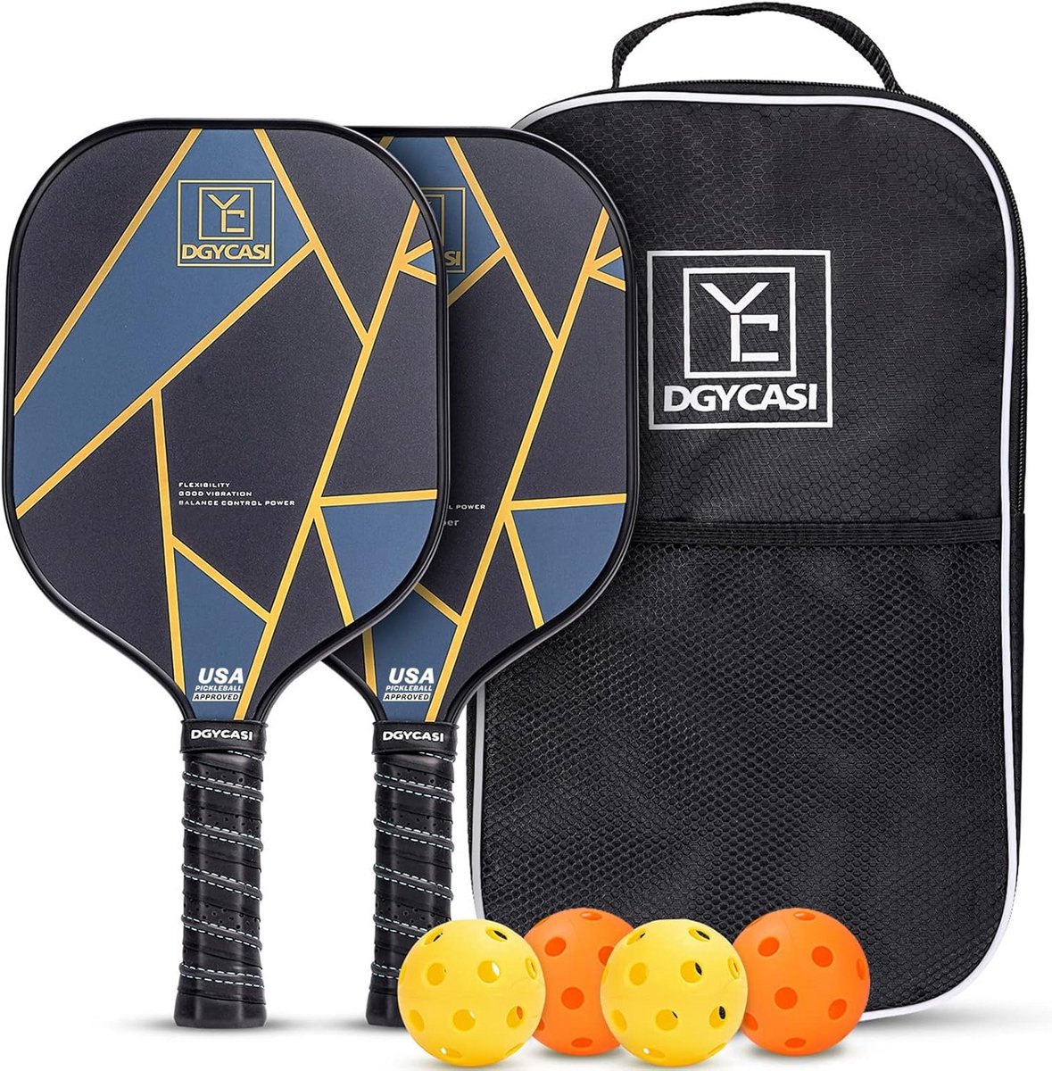 Pickleball Paddels Set - Sport Rackets - Sport Spelen - Lichtgewicht Composiet - Set van 2 - Blauw Goud