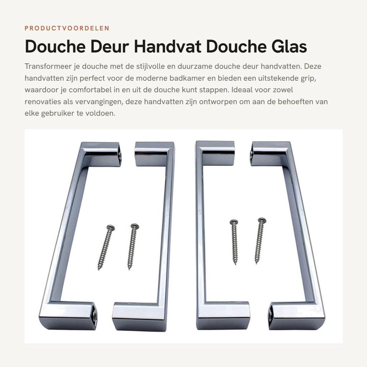 Dailygoods- Douchedeurhandvat Chroom - Douchedeurknop - Vervangingshandvat - Kunststof ABS - 155x19x32mm - Voor glasdikte 4-12mm - Deurklink