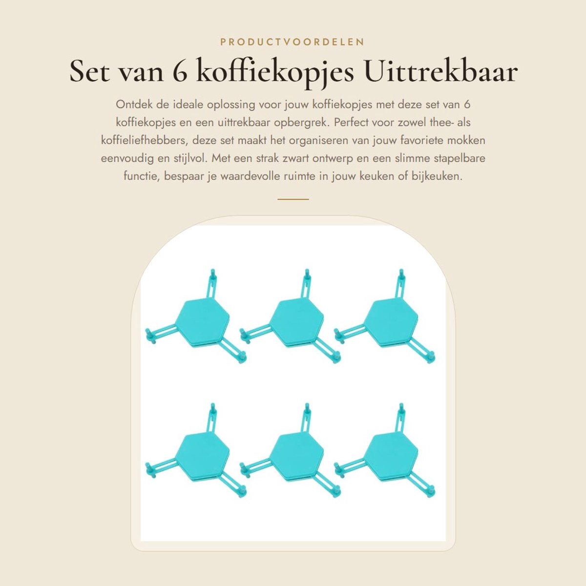 Dailygoods- Koffiekopjes Set van 6 - Uittrekbaar - Stapelbaar - Mokstapelaar - Kunststof - Organiseren van kopjes - Mokhouder
