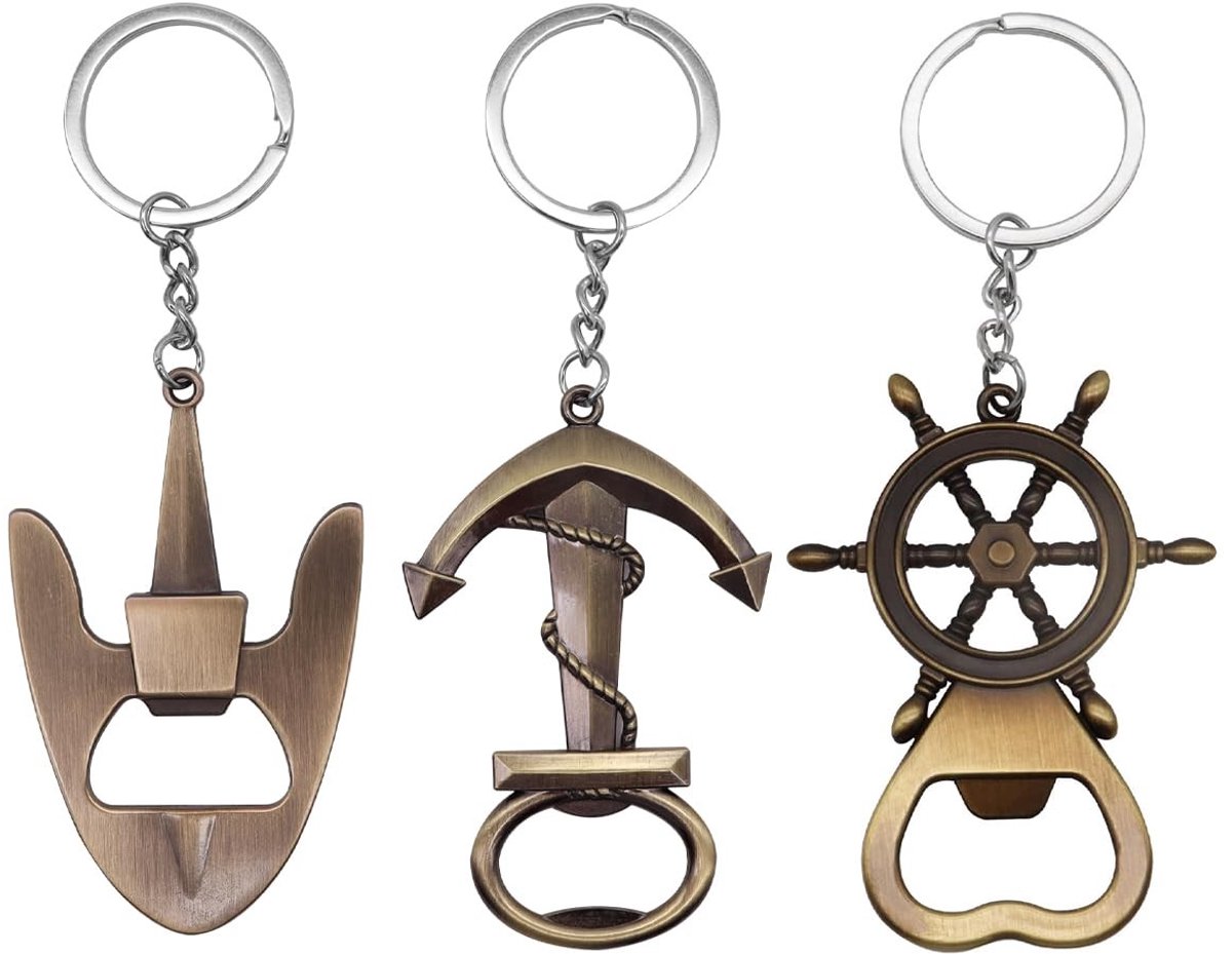 Dailygoods - 3 Stuks Sleutelhanger Flesopener met Vintage Anker