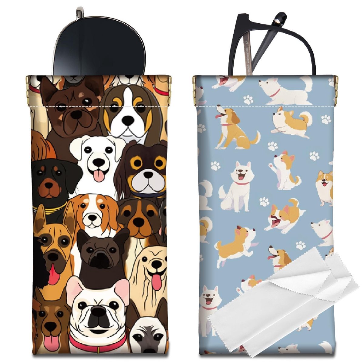 Dailygoods - Draagbare Dunne Lederen Zonnebrillenkoker met Hond Patroon