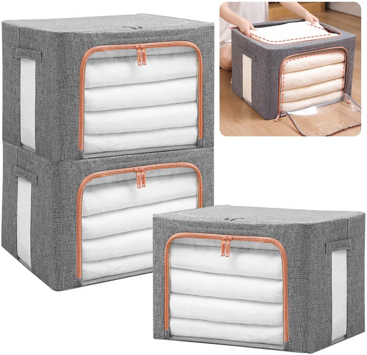 Dailygoods- Opbergzak 24L - Stapelbare Opbergzak - Opbergdoos - Opbergdoos Kleding - Opbergtas - Opbergzakken - Vouwbaar met Metaalframe