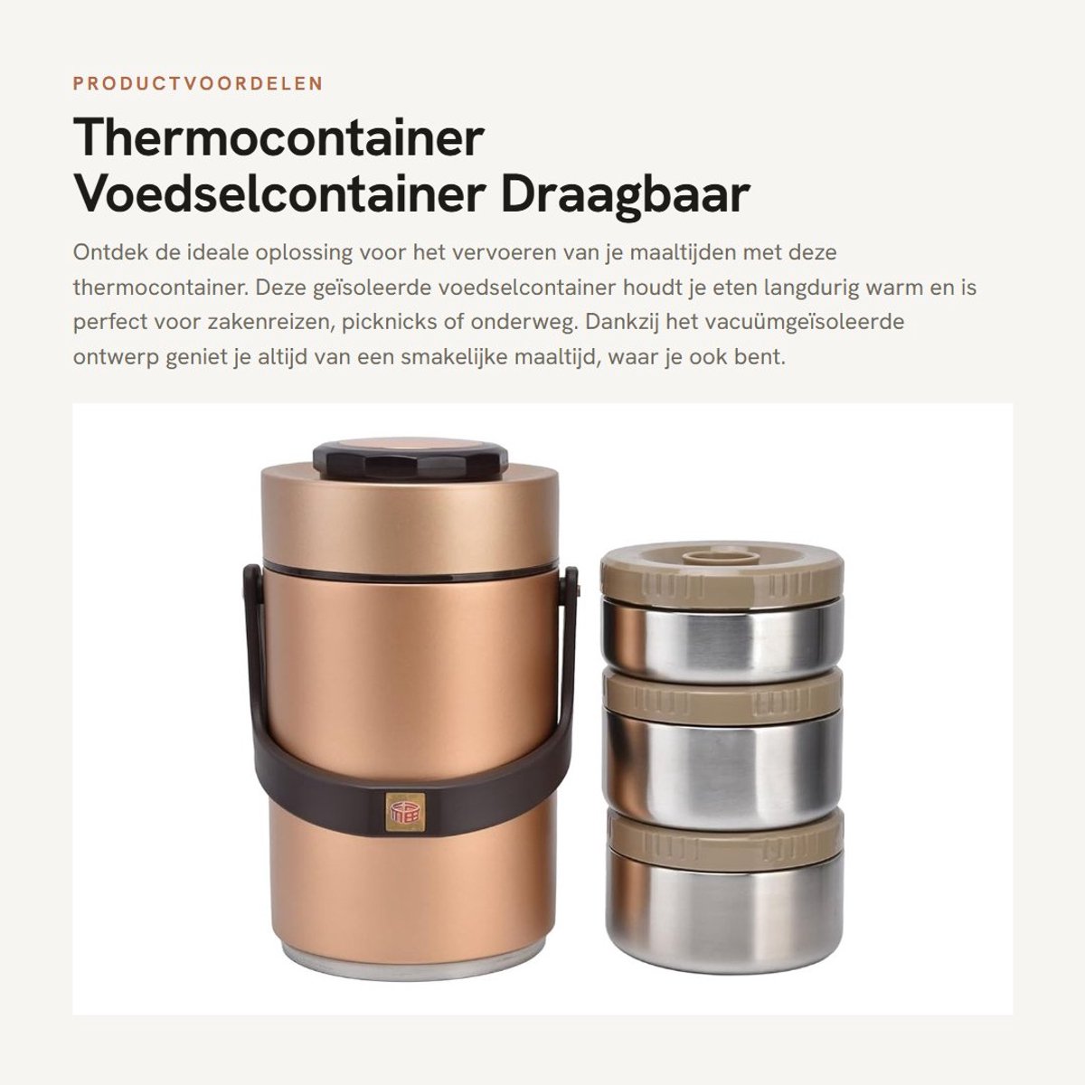 Dailygoods- Thermocontainer 2,3 liter - Draagbaar - Vacuümgeïsoleerd - 304 Roestvrij Staal - 3-laags Rooster - Lekvrij - Lunchbox