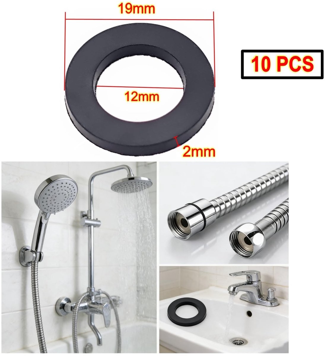 Dailygoods- Douchekopringen 10 stuks - Doucheslangafdichtingsringen 3/4 inch - Rubber - Vervangende slangringpakking - Lekvrije afdichting - Duurzaam en slijtvast - Afdichtingsringen