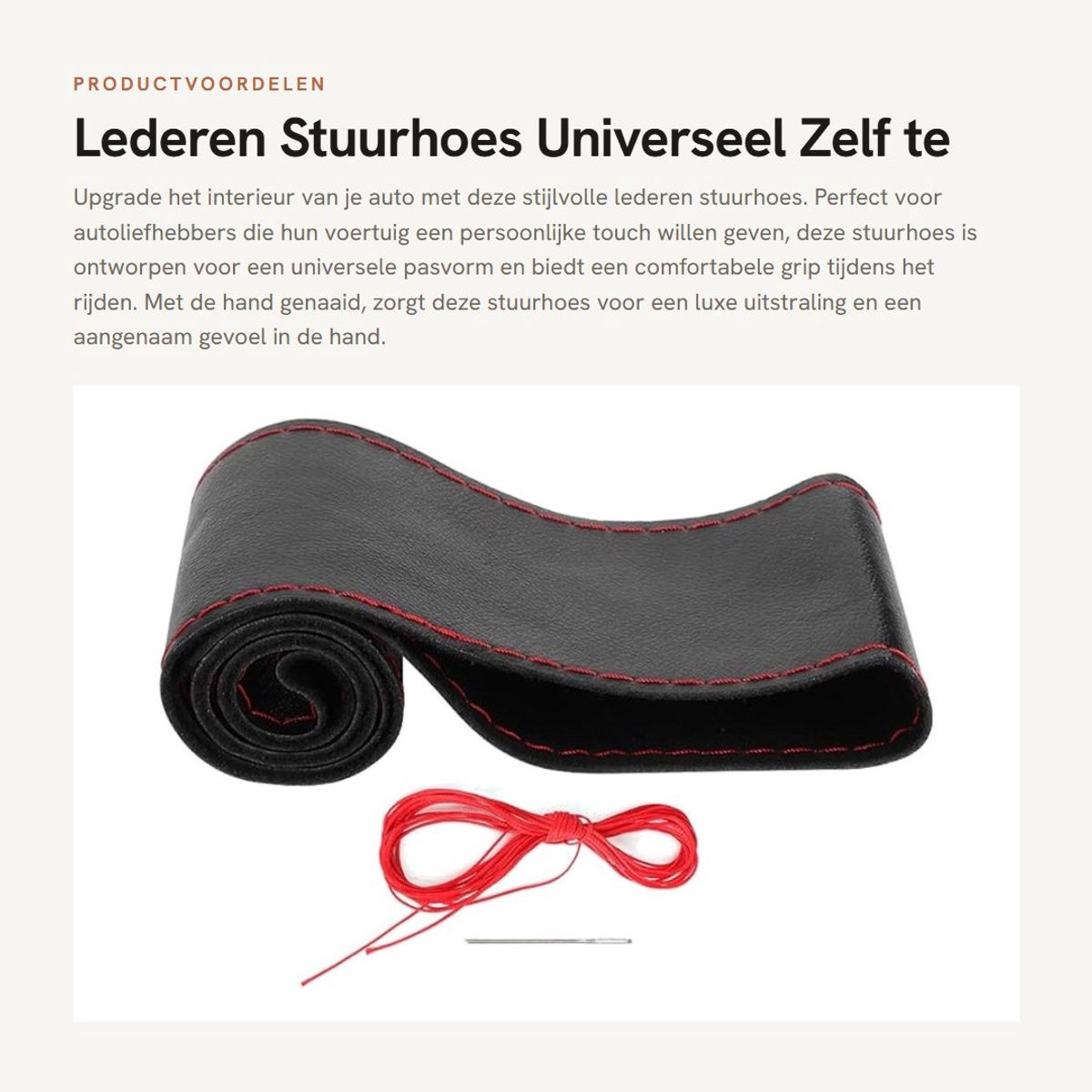 Dailygoods- Stuurhoes Lederen 38 cm - Universele Montage - Doe-het-zelf - Slijtvast - Waterdicht - Hoogwaardige Materialen - Stuurwielhoes