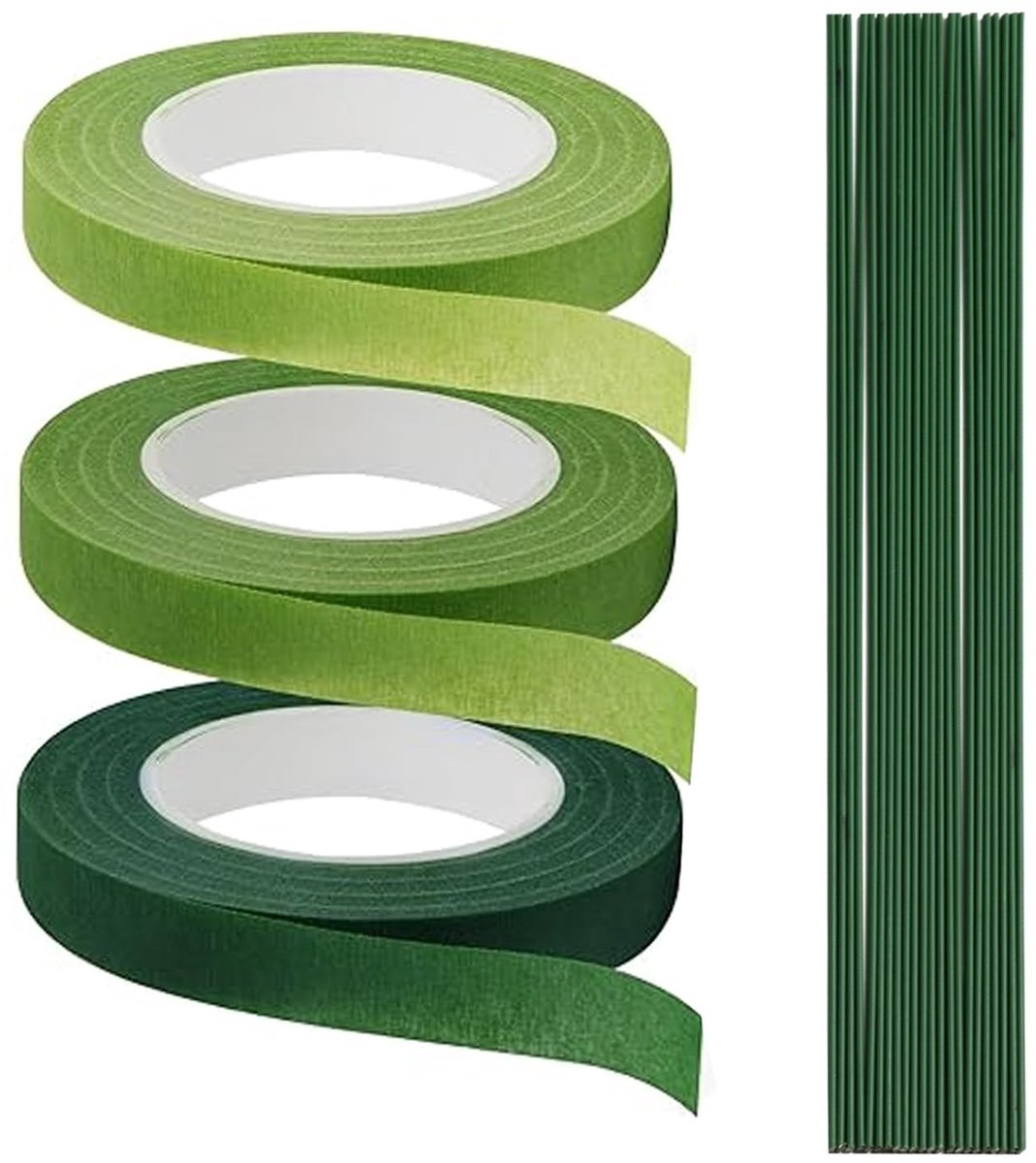 Dailygoods- Bloemlint 3 Rollen - 12mm Papier Tape - 100 Stelen Groene Draad - 27m/Rol - Zelfklevend - Hoogwaardige Kwaliteit - Bloemdecoratie