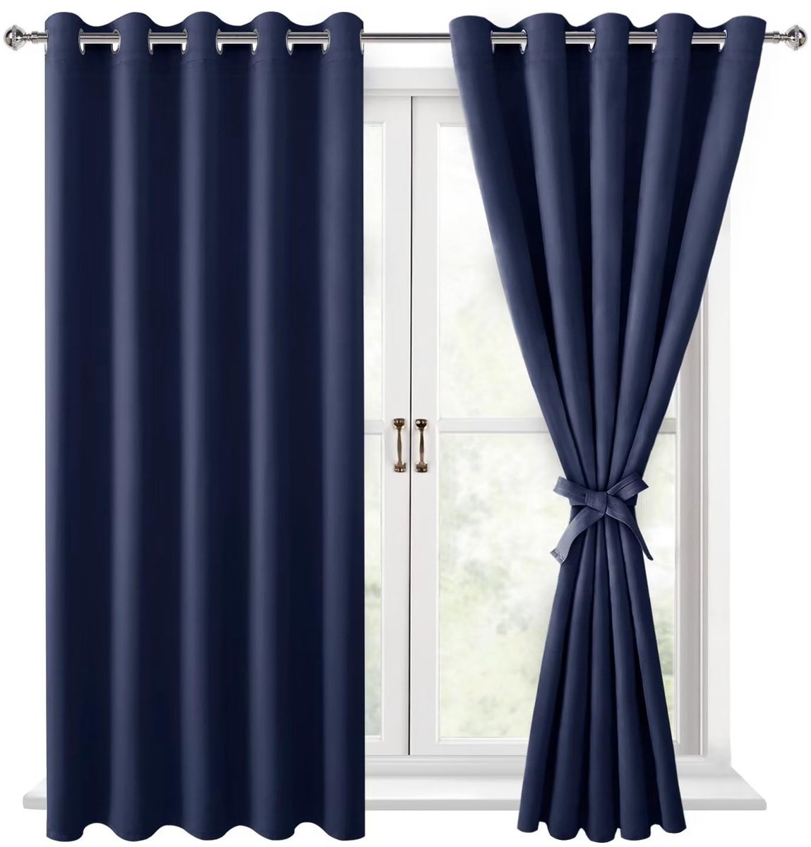Dailygoods- Verduisteringsgordijnen met ringen - Donkerblauw - 2 stuks - 167 x 137 cm - Zilveren ogen - Dikke stof - Gordijnen