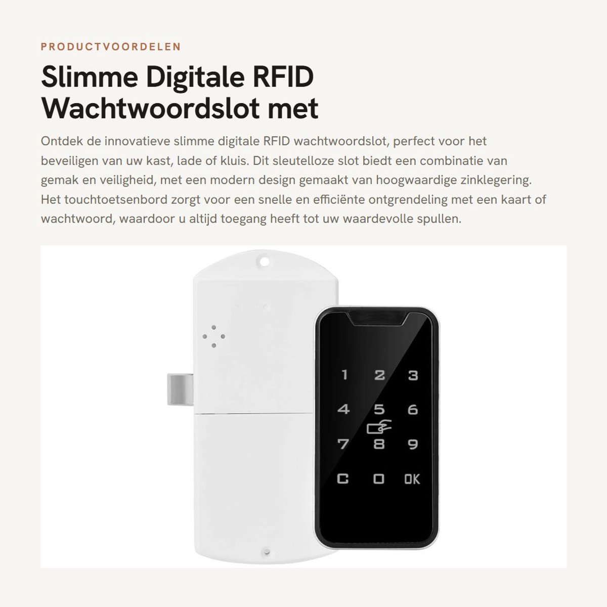 Dailygoods - Slimme Digitale RFID Wachtwoordslot met Touchtoetsenbord - Zinklegering Sleutelloze Lock voor Kast, Lade en Kluis