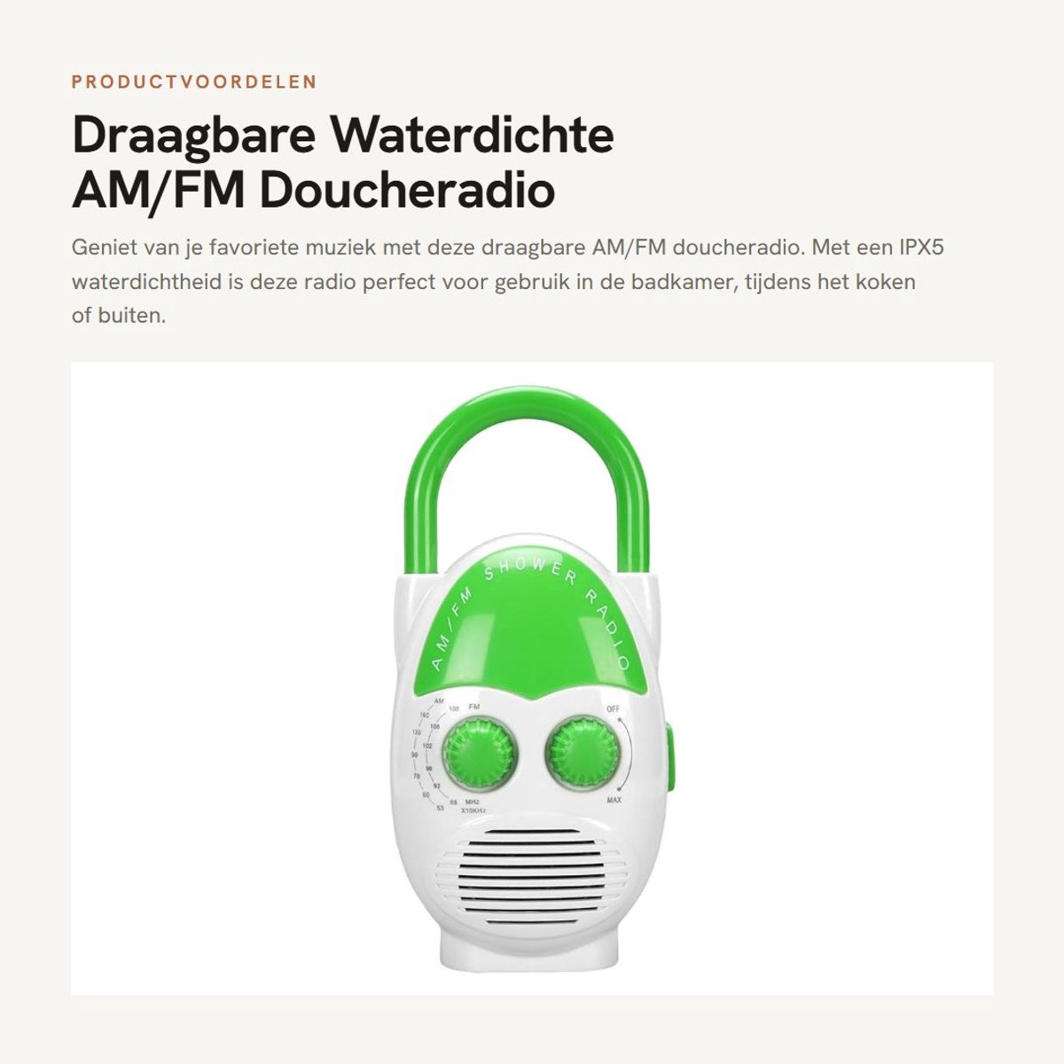 Dailygoods- Doucheradio Waterdicht IPX5 - Draagbare Radio - AM/FM Radio - Ingebouwde Luidspreker - Verstelbaar Volume - Geschikt voor Badkamer