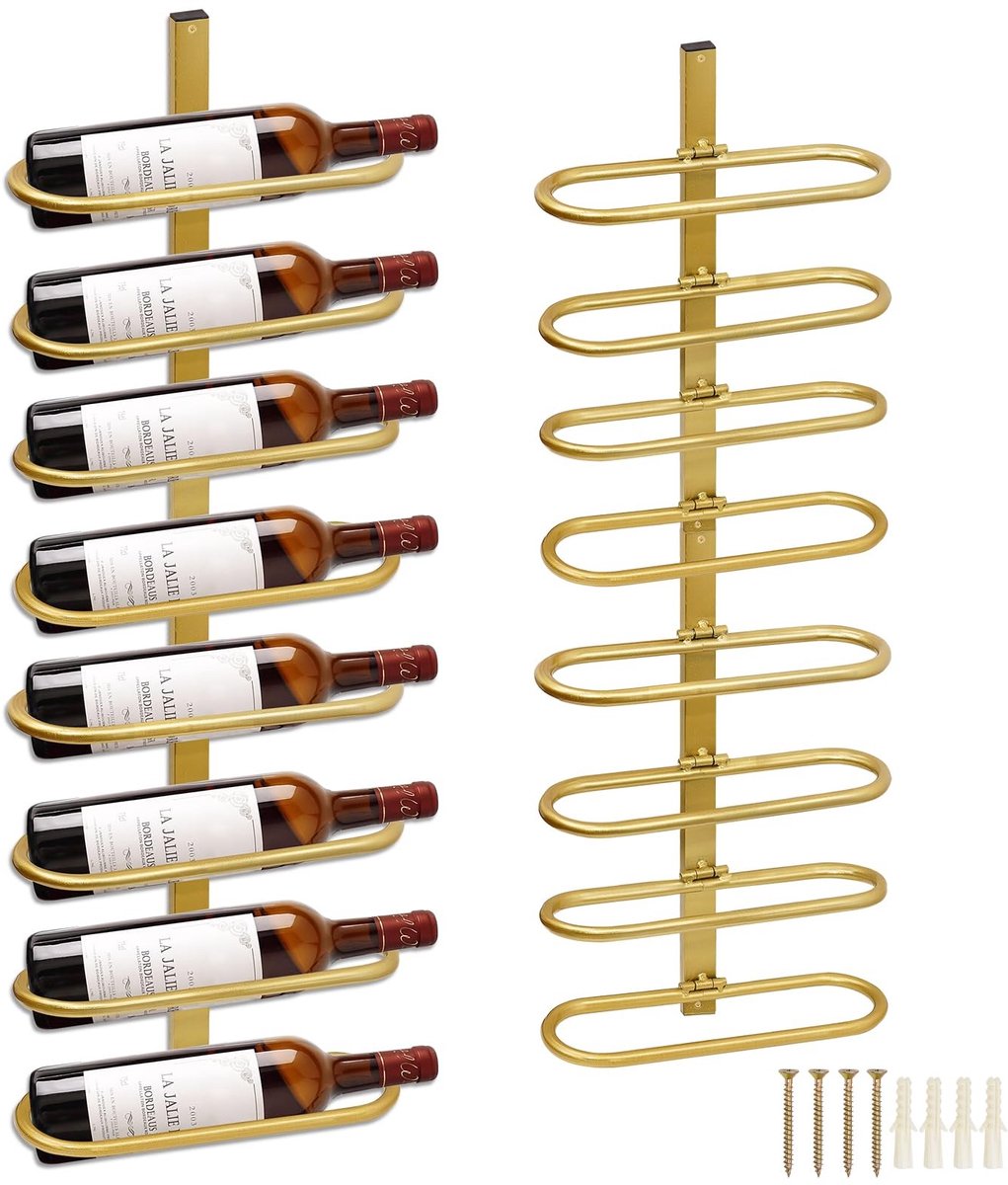 Dailygoods- Wijnrek Wandmontage - Wijnfleshouder voor 8 Flessen - Hangend Wijnrek - Hoogwaardig Koolstofstaal - Stijlvol Design - Industriële Esthetiek - Wijnhouder