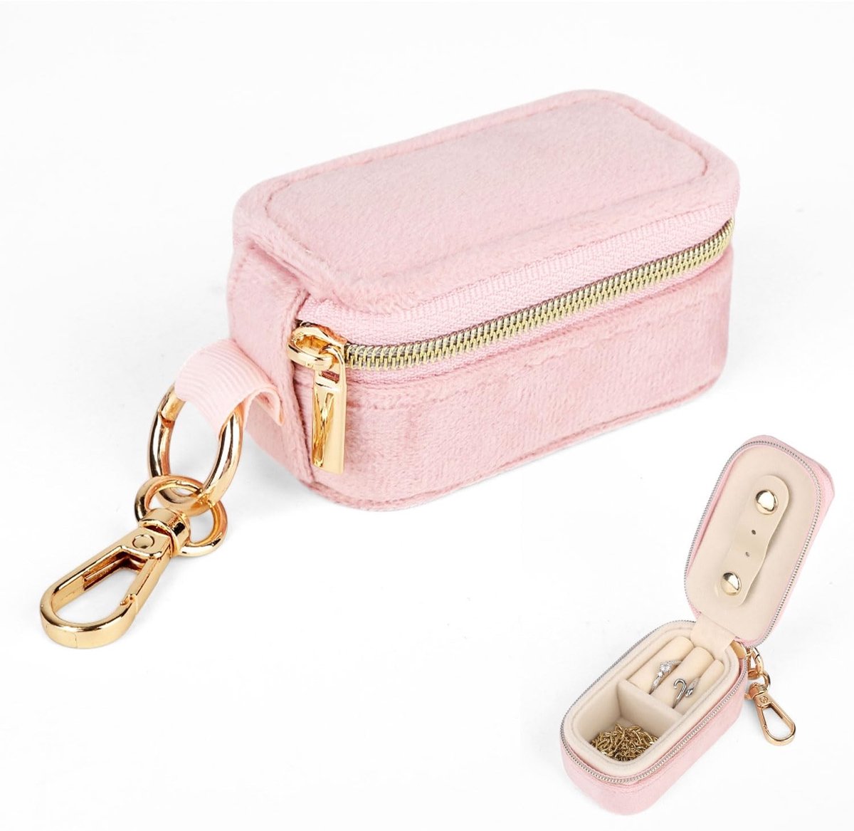 Dailygoods- Sieradenetui Fluwelen Mini - Ringhouder/Sleutelhanger - Oorbellen/kettingen - Klein Doosje - 8,6x4,5x4,1 cm - Ideaal voor Opbergen - Sieradendoos