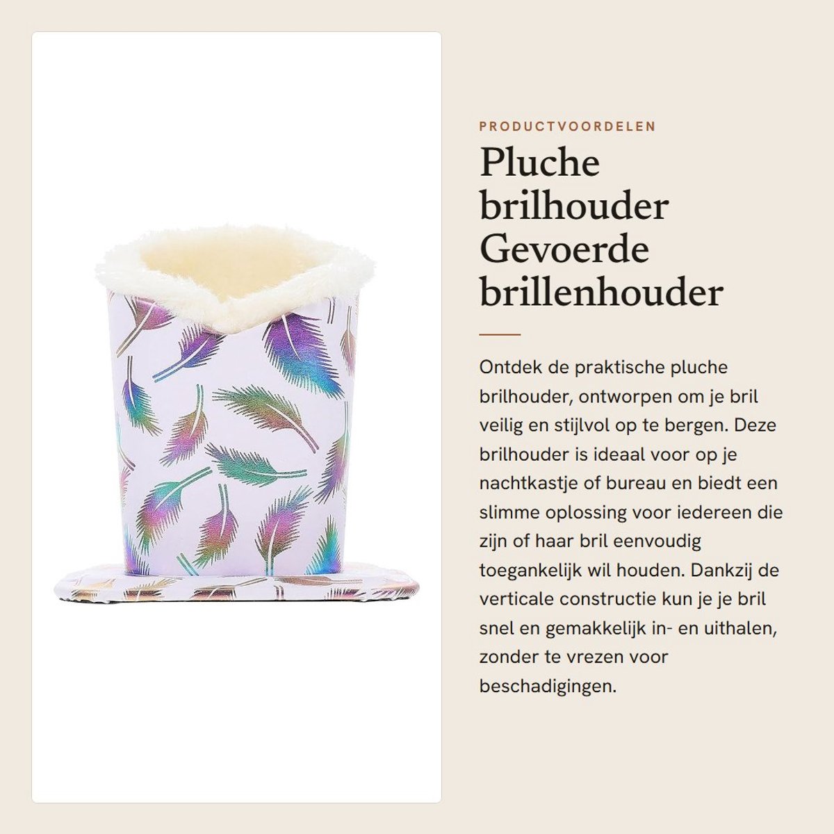 Dailygoods- Brilhouder - Pluche Gevoerde Brilhouder - Brilhouder voor Bureau - Brilhouder voor Nachtkastje - Antislip Basis - Compact Formaat - Brilstandaard