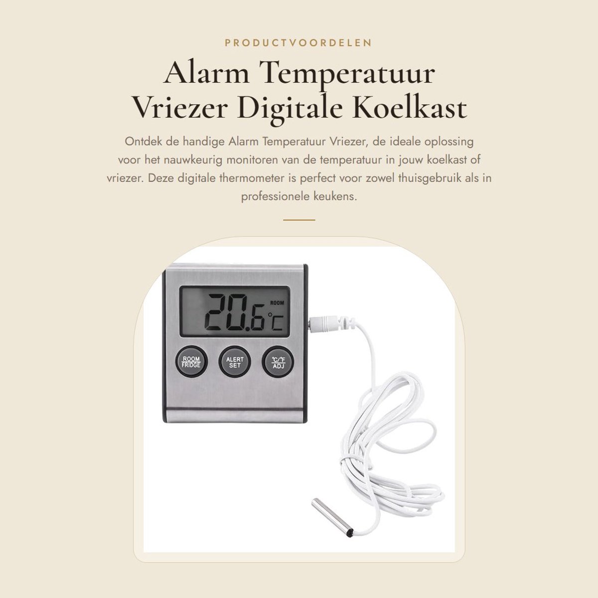 Dailygoods - Alarm Temperatuur Vriezer - Digitale Koelkast Thermometer - Nauwkeurige Temperatuurmeting - Roestvrij Staal - Geschikt voor Koelkast en V...