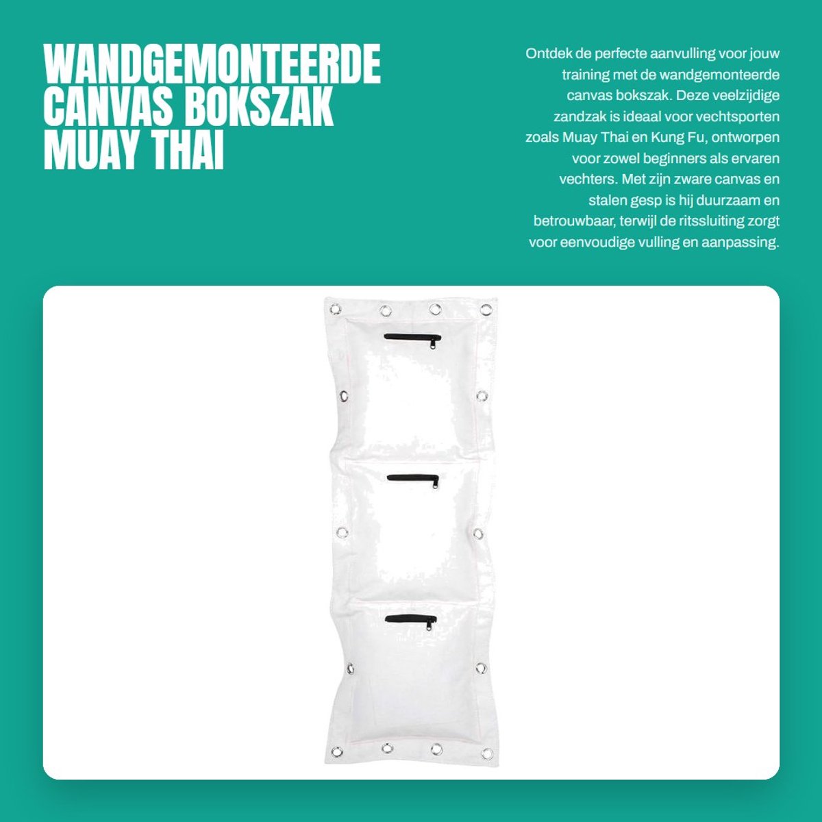 Dailygoods- Bokszak Wandgemonteerd - Zware Canvas - Stalen Gesp - Ritsluiting - Maat S/L/Triple Bag - Geschikt voor Wing Chun/Kung Fu - Zandzak