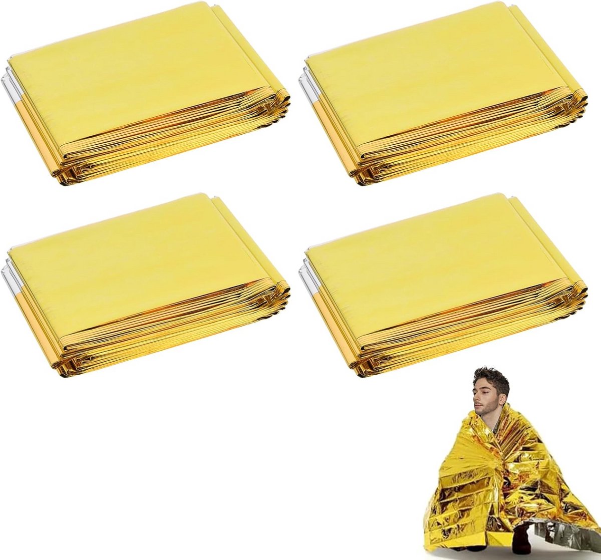 Nooddekens Set - Thermodekens EHBO - Outdoor Survival - Waterdicht Scheurvast - 210 x 160 cm - Goud Zilver