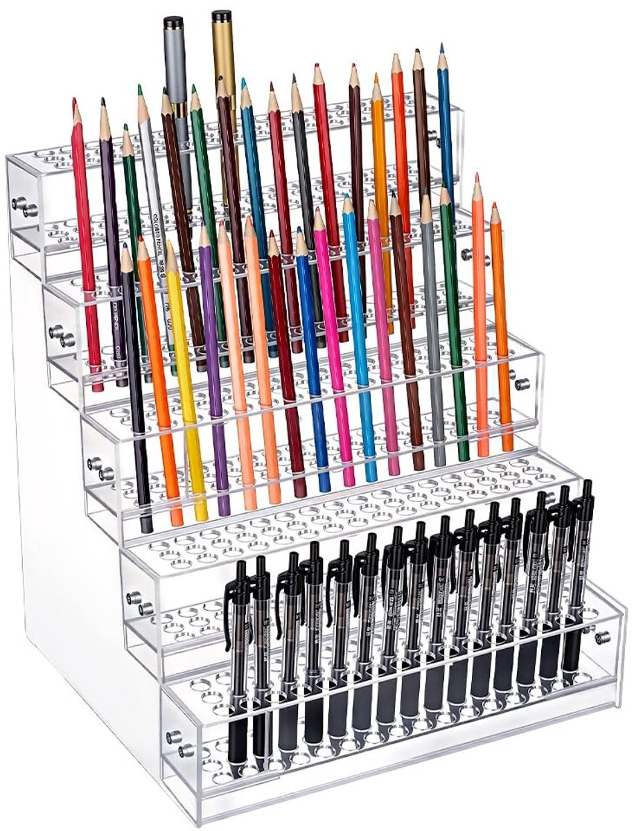 Dailygoods- Penhouder 5-Tier Acryl - Transparante Organizer - Pennenbak - Bureauhouder - Make-up/Verf Borstel Houder - Afmetingen 27,9x24,8x32 cm - Pennenstandaard