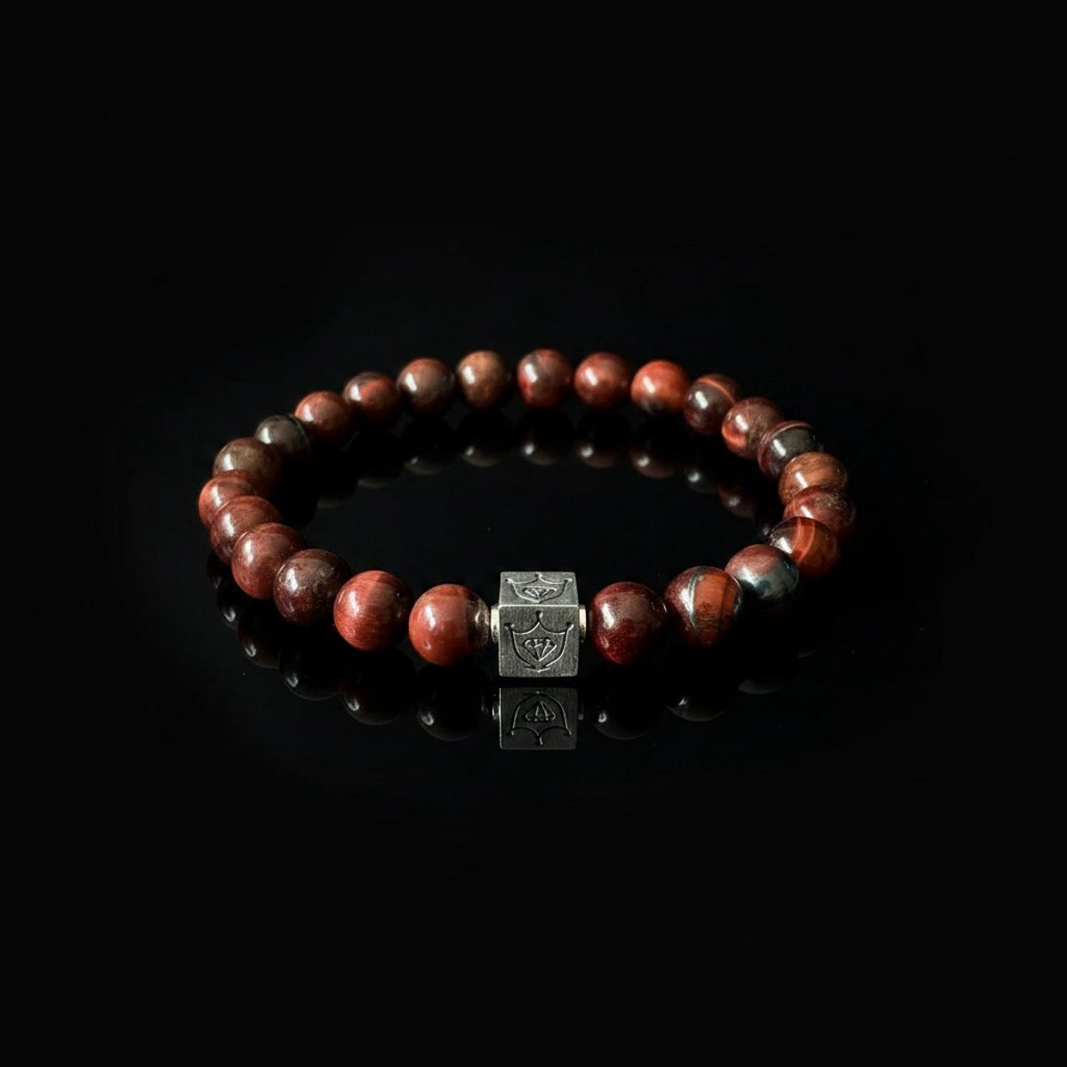 Luxe Rode Tijgeroog Armband met 925 Zilveren Details - 21 cm - Natuursteen Kralenarmband 8mm