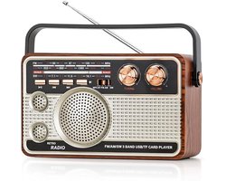 Retro radio vintage houten handradio, oplaadbare multiband (FM/AM/SW) met super heavy bass, draaggreep, 8-12 uur looptijd - thuis kantoor outdoor, ideaal als decoratie en dagelijks gebruik