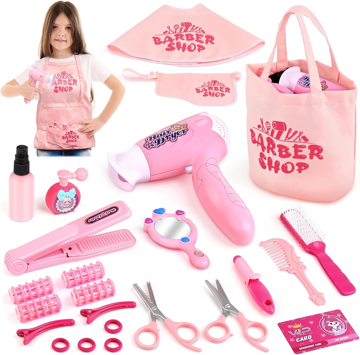 Kapsalon Speelgoed - Styling Set - Fantasie Spel - Realistische Geluiden - 25 Delen - Roze