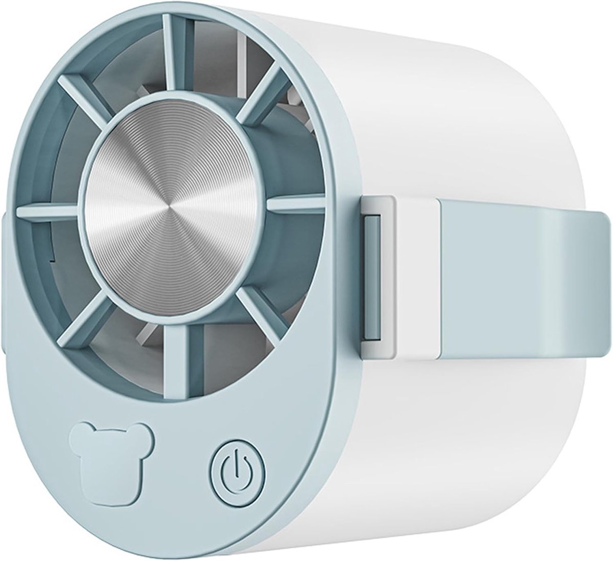 Ventilator voor bevestiging aan de taille, draagbare oplaadbare ventilator voor buitengebruik, geschikt voor paraplu's, gebruik aan de taille en kantoorgebruik - grijsblauw.