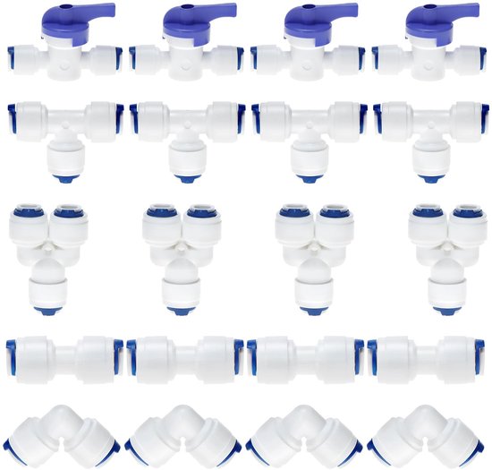 Dailygoods- Waterfilter Fitting Set - 20 Stuks - 1/4" Aansluiting - T/Y/I/L Type - Duurzaam - Levenslang Lekvrij - Wateraansluitingen