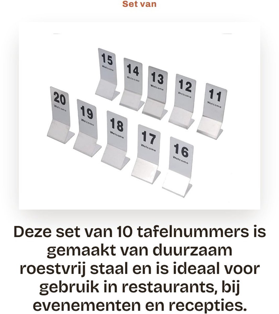 Dailygoods- Tafelnummers 10 Stuks - Roestvrij Staal - Dubbelzijdig - Herbruikbaar - Tafelnummerkaart - Zilver - Voor Restaurant/Evenementen - Tafelnummer