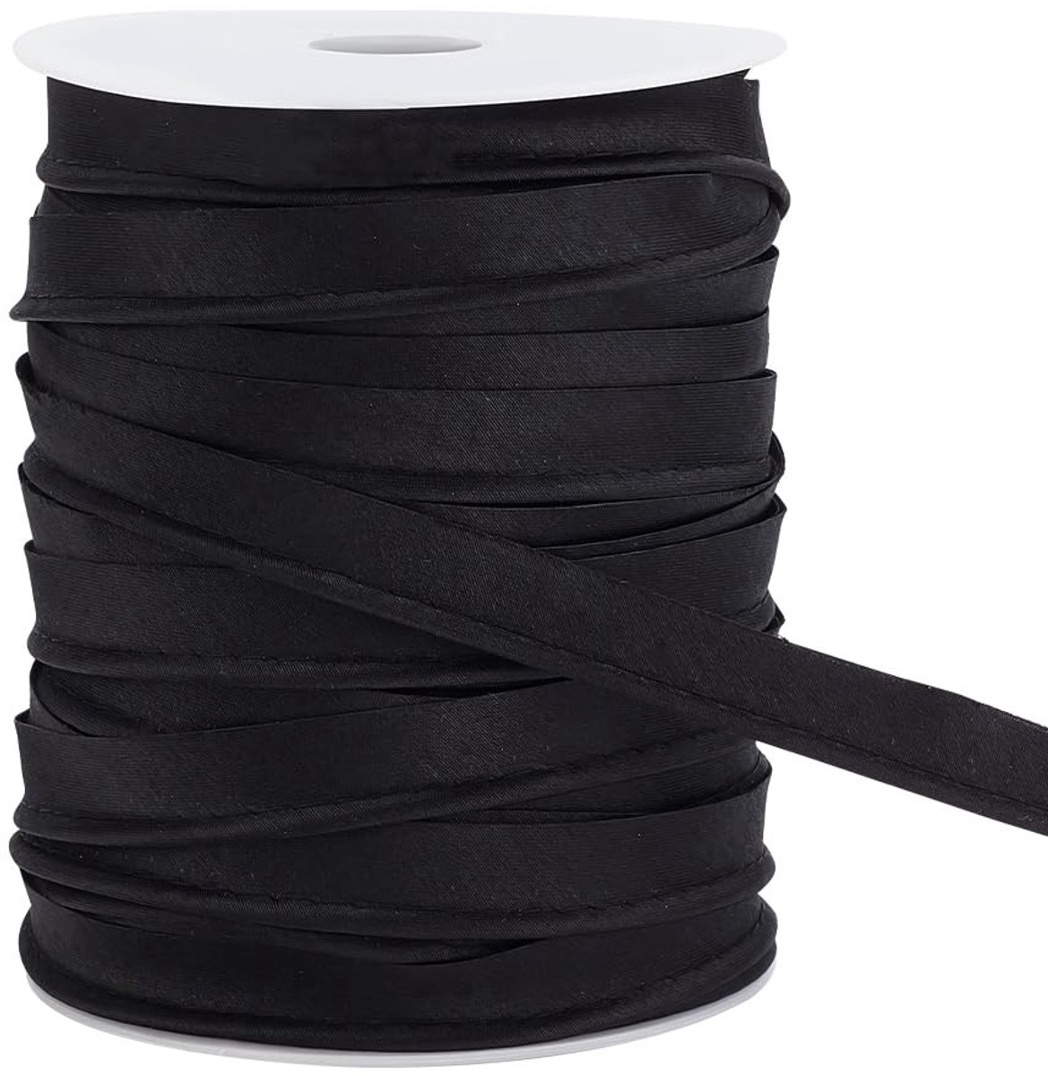 Dailygoody - Biasband voor Buisleidingen - Decoratieband - 50 m - Polyester - Vouwkoord voor Afwerking - Zwart - Geschikt voor Behang en Decoratie