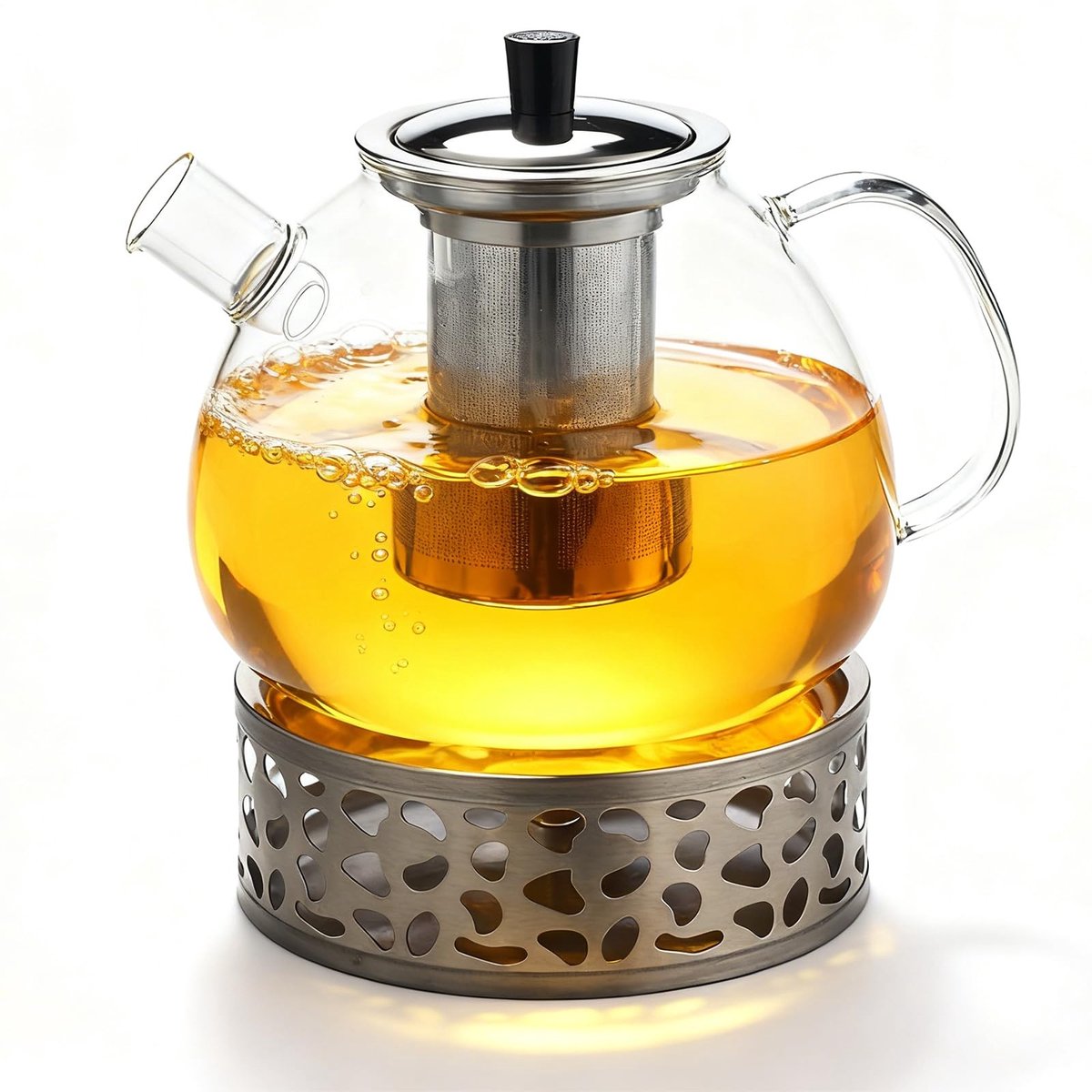 Dailygoods- Theepot 1500 ml - Borosilicaatglas - Vaatwasmachinebestendig - Zeefinzet - Stoofje - Roestvrij staal - Theemaker
