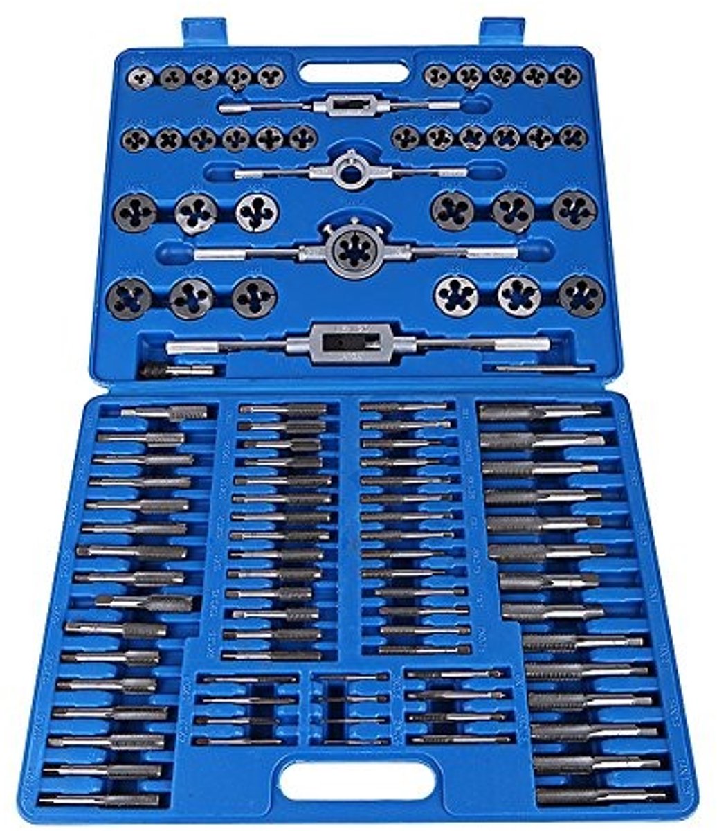 Dailygoods- Schroefdraadboor Set 110 Stuks - Koolstofstaal - Metrisch - Snijijzersleutel - Schroefdraadboren - Instelbare Moersleutel - Veelzijdig en Uitgebreid - Tapset