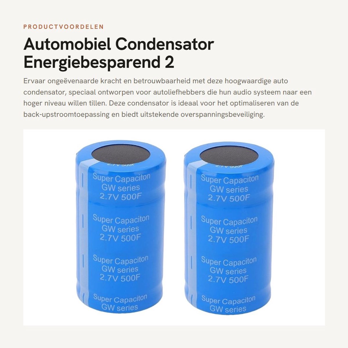 Dailygoods - Automobiel Condensator - Energiebesparend - 2 Pcs - 500F Capaciteit - Blauwe Gelijkrichter - Voor Car Audio Systeem - 2.7V DC